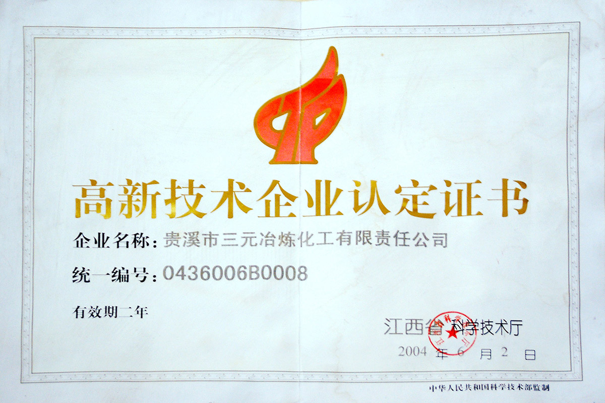 高新技術(shù)企業(yè)認定證書(shū)